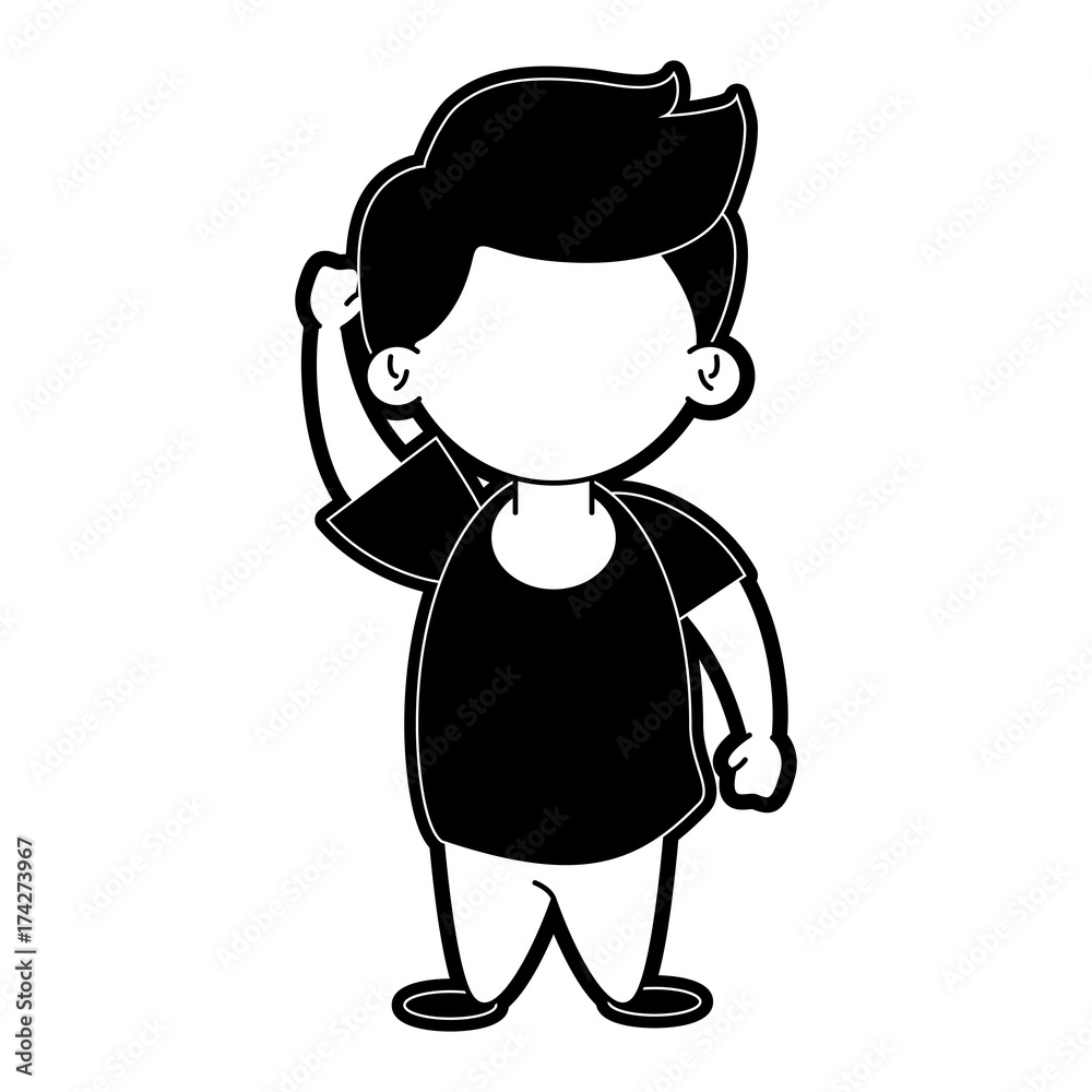 boy touching head avatar icon image vector illustration design  black and white