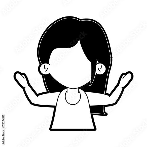 girl raising arms up icon image vector illustration design black and white