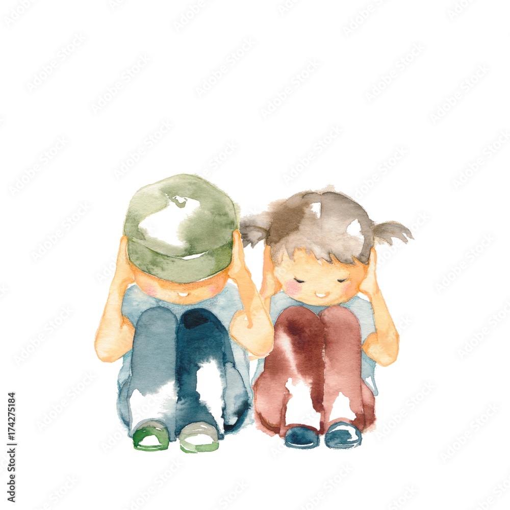 耳をふさぐ子ども ふたり Stock イラスト Adobe Stock 耳をふさぐ子ども ふたり Stock イラスト Adobe Stock