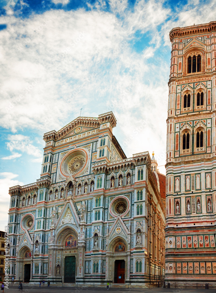 Fototapeta premium cathedral church Santa Maria del Fiore with tower bell, Florence, Italy, retro toned