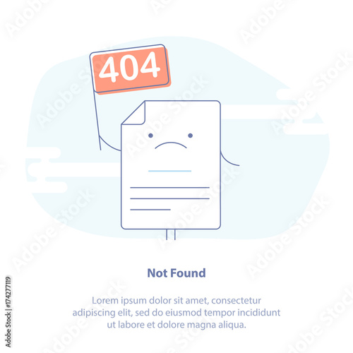 404 Error Page or File not found icon. Page with flag 404 on laptop display. Isolated vector illustration. 
