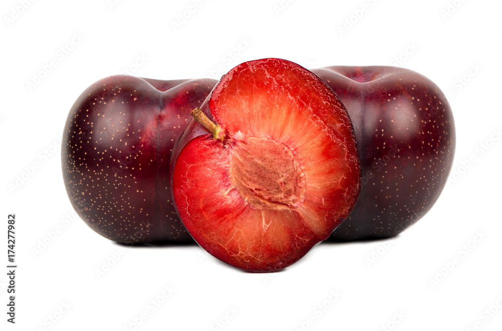 Red plum with half
