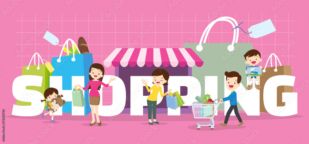 Fototapeta premium family shopping concept