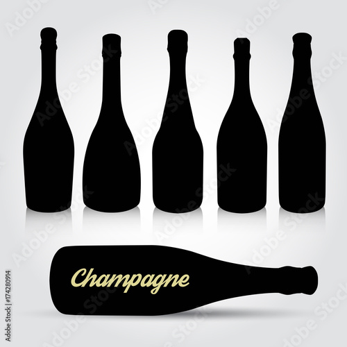 Set of silhouettes champagne bottles. Vector