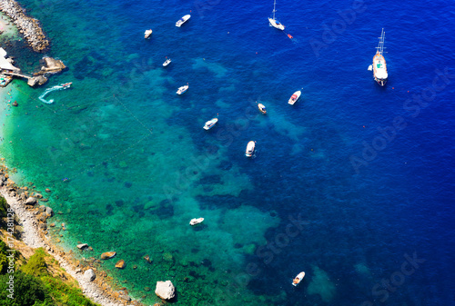 Tyrrhenian Sea waters, aerial view , Capri island, Italy, retro toned
