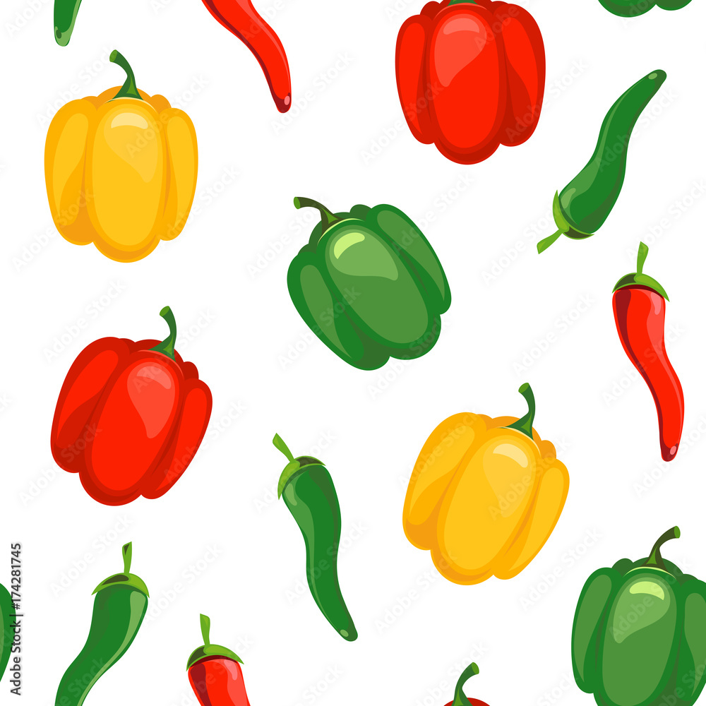 Seamless pattern with chile and sweet peppers Seamless pattern with chile and sweet peppers