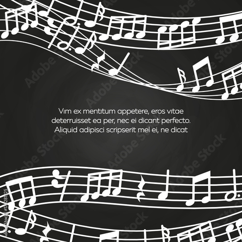 Musical blackboard background design - chalkboard with music notes and waves