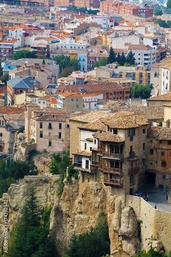 Panoramic view of the city of Cuenca, Spain, with its famous Casas Colgadas (Hanging Houses)