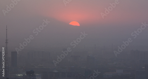 Canvas-taulu polluted city,sunset, dawn, Almaty, Kazakhstan, Asia