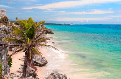Пальмы, море, небо. Карибском море, Исла-Мухерес. Мексика
