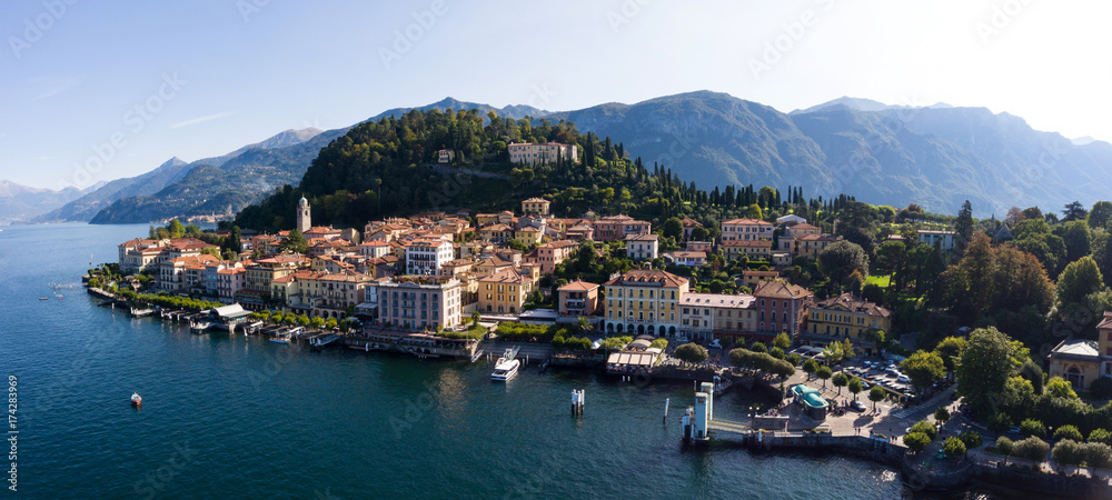 Panoramic view of Bellagio village on Como lake in Italy