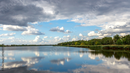 A river and the dramatic cloudscape after the rain. weather change