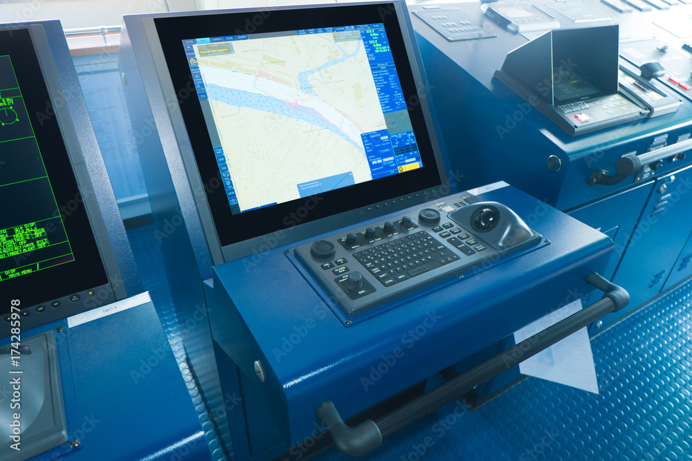 Control panel on the ship's bridge. Control panel on the ship's bridge.