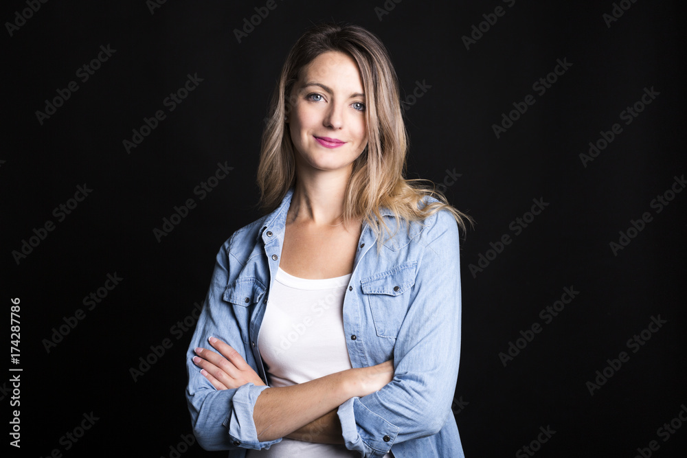 Attractive female on black background Attractive female on black background