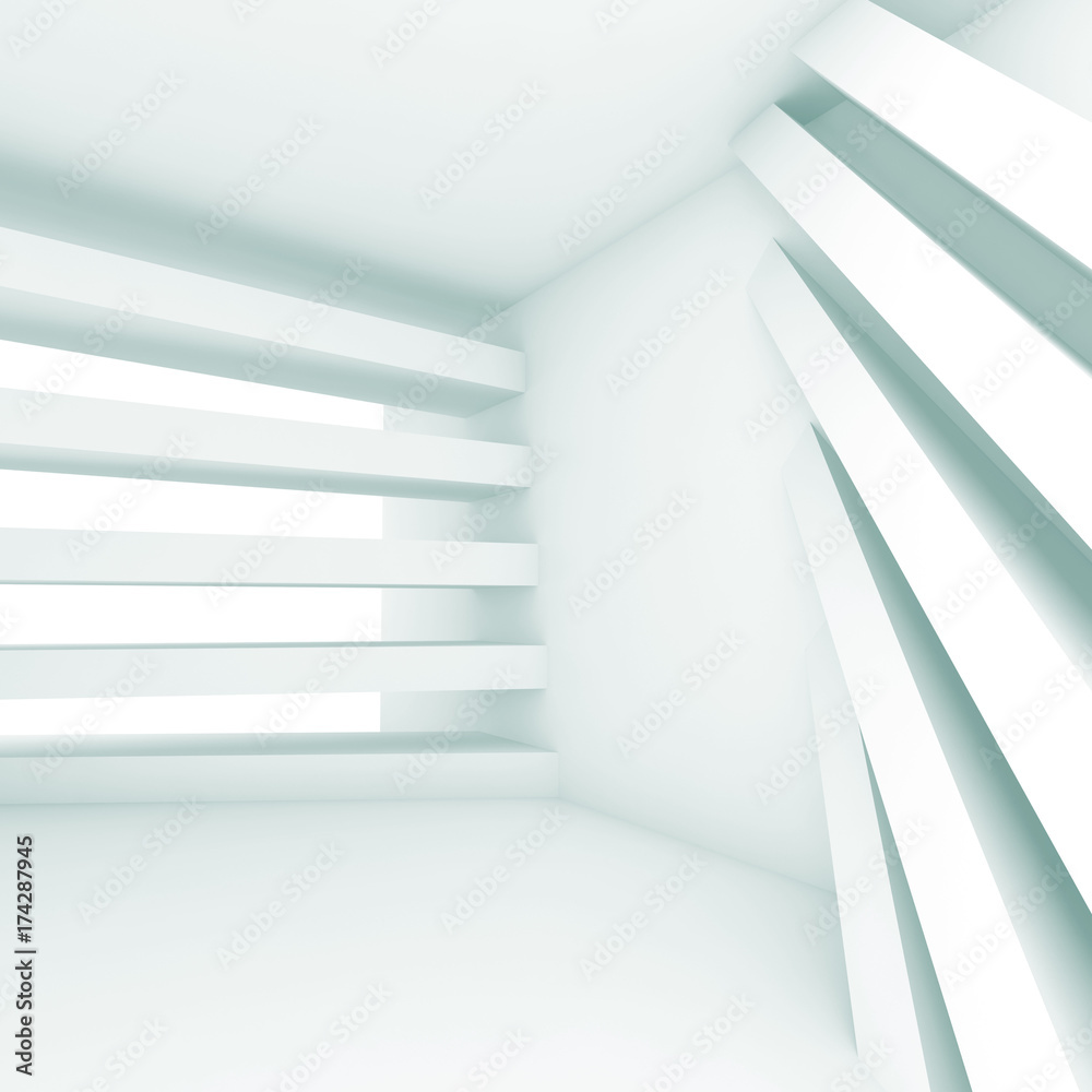 Fototapeta premium White room with pattern of stripe beams 3 d