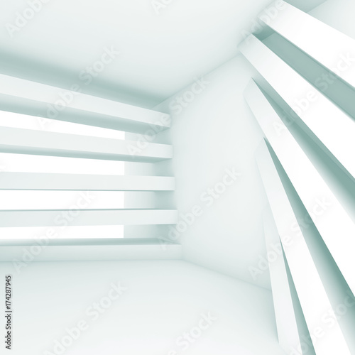 White room with pattern of stripe beams 3 d