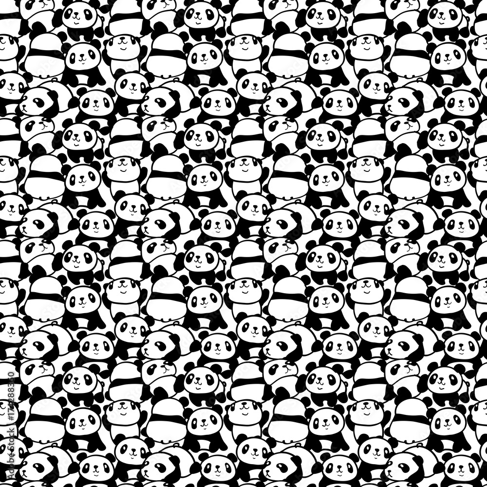 Naklejka premium Seamless pattern with image of a too much pandas. Vector illustration.