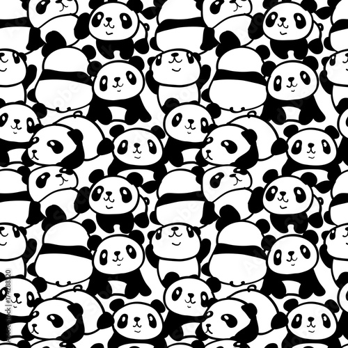 Fototapeta Naklejka Na Ścianę i Meble -  Seamless pattern with image of a too much pandas. Vector illustration.