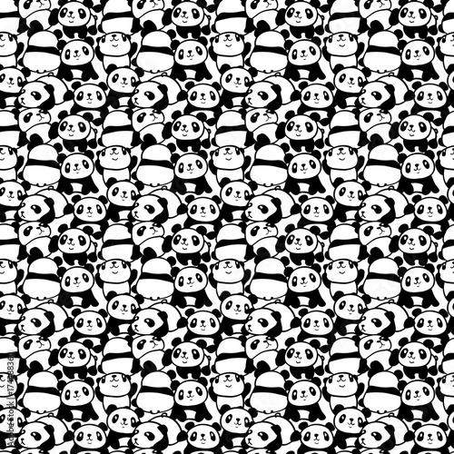 Fototapeta Naklejka Na Ścianę i Meble -  Seamless pattern with image of a too much pandas. Vector illustration.
