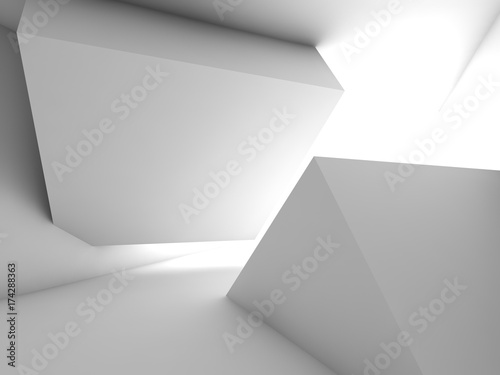 White cube shaped installation, 3d render © evannovostro