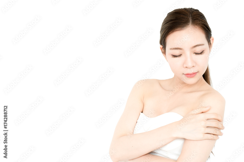 Asian beauty women present skin for skin care product on white background Asian beauty women present skin for skin care product on white background