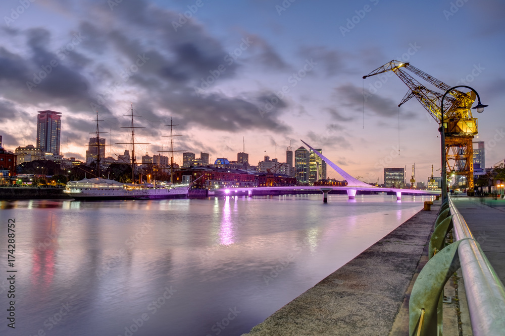 Puerto Madero in Buenos Aires, Argentina, after sunset