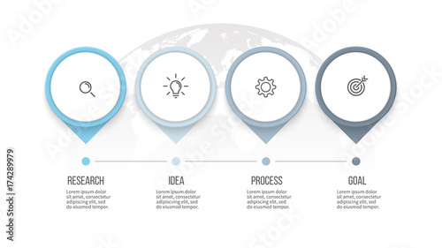 Business process. Timeline infographics with 4 steps, options, arrows. Vector template.