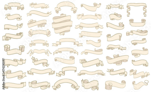 set of vintage scrolls ribbons on white. old blank banners vector illustration photo