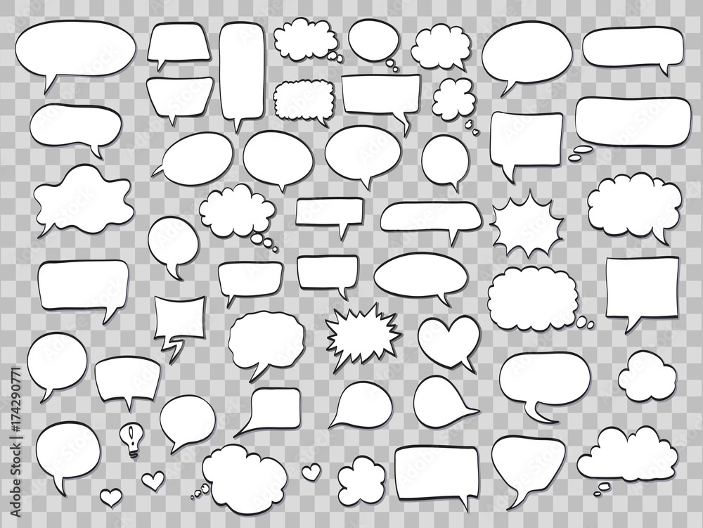 set of comic speech bubbles on transparent background. vector illustration