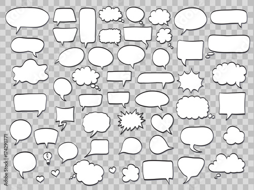 set of comic speech bubbles on transparent background. vector illustration