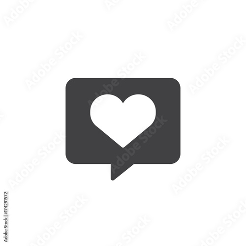 Like speech bubble with heart icon vector, filled flat sign, solid pictogram isolated on white. Symbol, logo illustration.