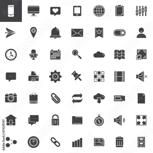 Web tools icons set, modern solid symbol collection, filled pictogram pack. Signs, logo illustration. Set includes icons as email, location, browser, search, setting, cloud, speech bubble