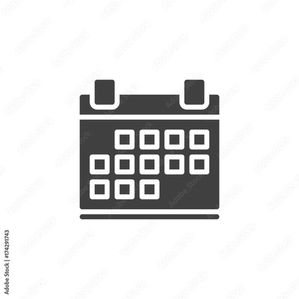 Calendar icon vector, filled flat sign, solid pictogram isolated on white. Symbol, logo illustration. Calendar icon vector, filled flat sign, solid pictogram isolated on white. Symbol, logo illustration.