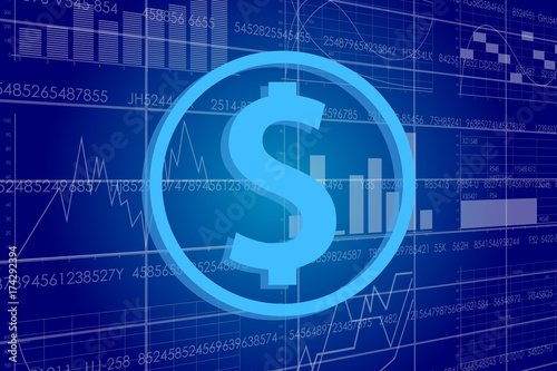 Vector business theme illustration. A dollar sign against the background of electronic digits and graphs.