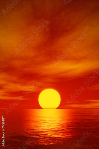 big beautiful red sunset over the ocean
