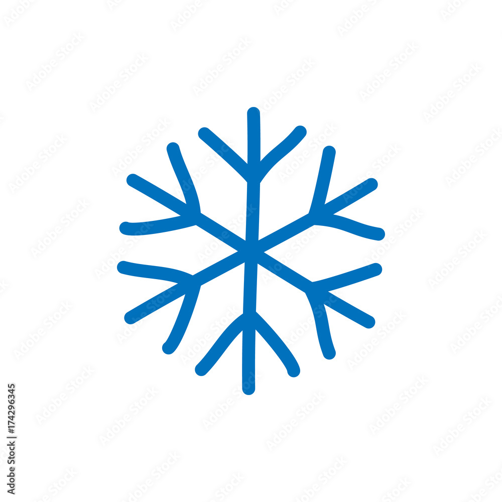 Snowflake sign. Blue Snowflake icon isolated on white background. Snow flake silhouette. Symbol of snow, holiday, cold weather, frost. Winter design element Vector illustration Snowflake sign. Blue Snowflake icon isolated on white background. Snow flake silhouette. Symbol of snow, holiday, cold weather, frost. Winter design element Vector illustration