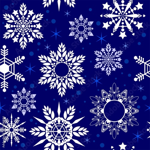 crystal Snowflake seamless pattern texture background vector in deep blue tone
