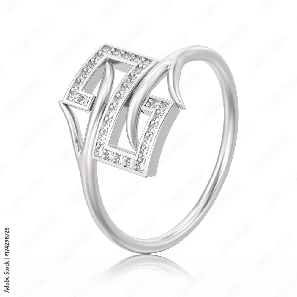 3D illustration white gold or silver engagement decorative diamond ring with reflection 3D illustration white gold or silver engagement decorative diamond ring with reflection