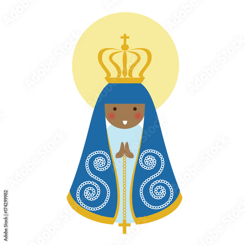 Our Lady of Aparecida is Nossa Senhora Aparecida patroness of Brazil. Blessed Virgin Mary flat cute vector.