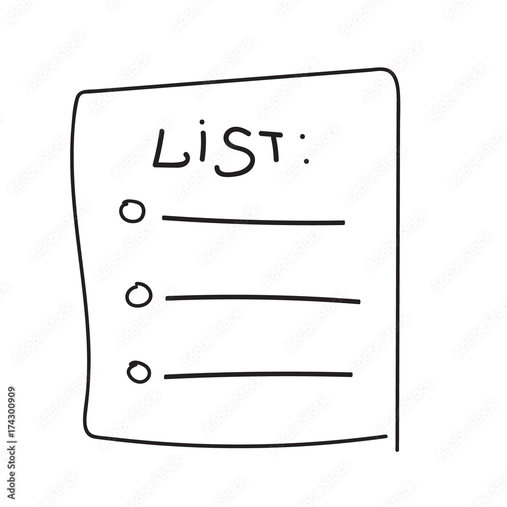 Vector isolated outline hand drawn check to do list, bullet, check mark and check box in a doodle sketch cartoon style. Paper note with task plan.