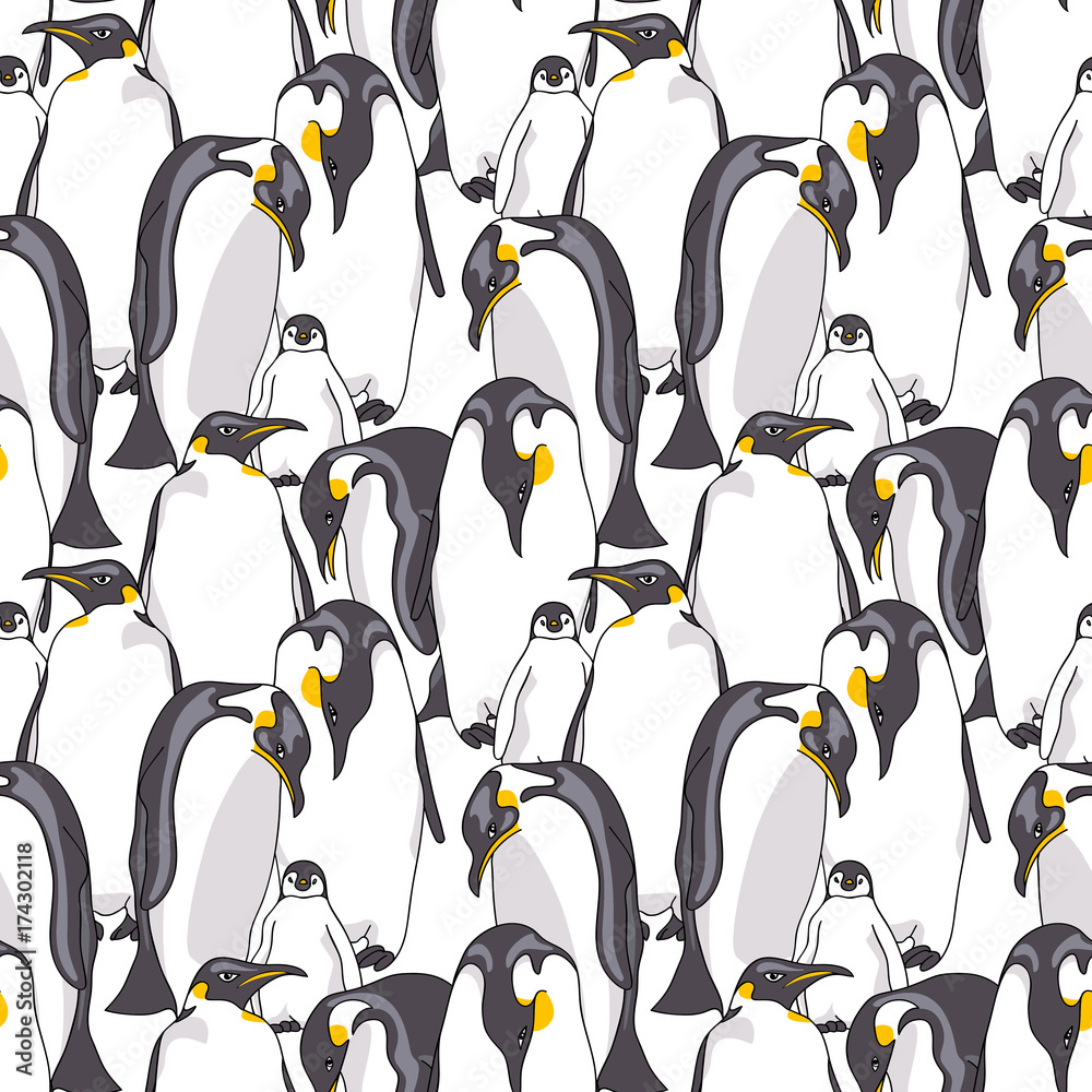 Naklejka premium Seamless pattern with image of Emperor penguin on a white background. Vector illustration.