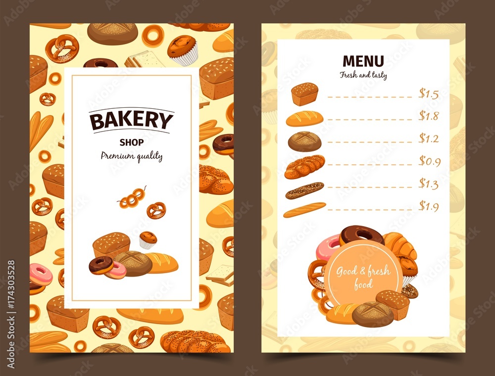 Banner with baker and menu with pastry