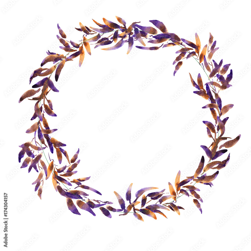 Wreath romantic watercolor purple Summer flowers frame Wreath romantic watercolor purple Summer flowers frame