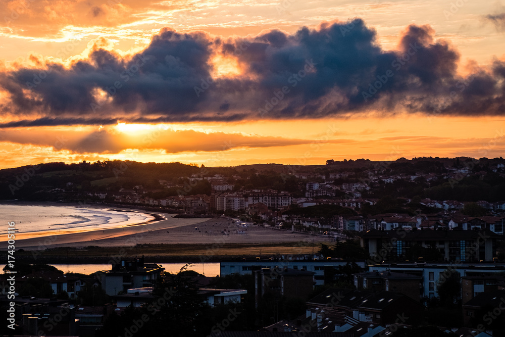 Basque sunrise over Hendaye beach, France Basque sunrise over Hendaye beach, France