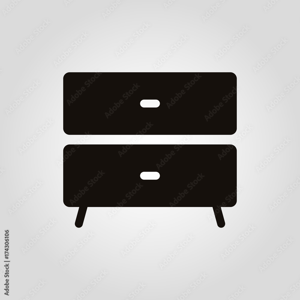 Fototapeta premium Nightstand vector icon. Furniture types. Bedside table. Chest of drawers or cabinet icon. Storage concept. Interior design.