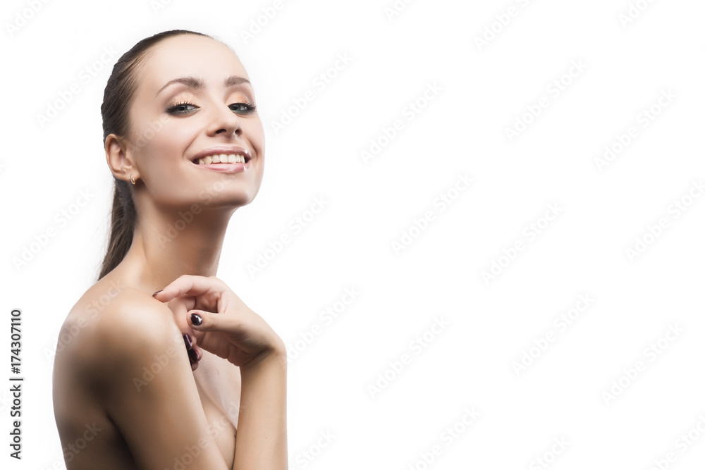 Naklejka premium Young attractive girl on a white background