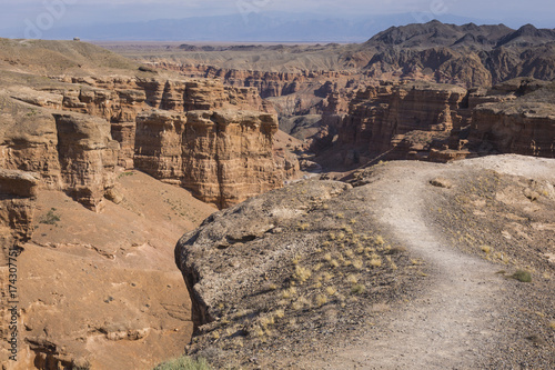 Charyn canyon in Almaty region of Kazakhstan.Beautiful mountain landscape.