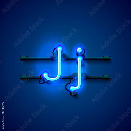 Neon font letter j, art design singboard. Vector illustration © hobbitfoot