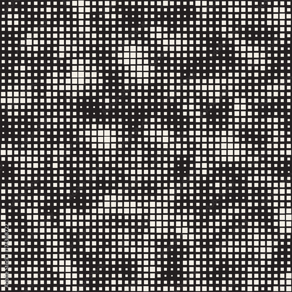 Modern Stylish Halftone Texture. Endless Abstract Background With Random Size Squares. Vector Seamless Squares Mosaic Pattern.
