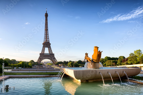 The Eiffel Tower seen from Trocadero on sunrise, Paris, France. © aiisha